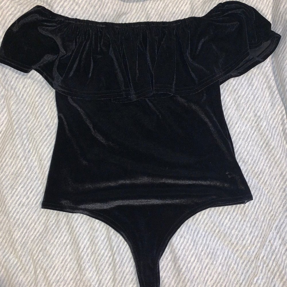 Black Velvet Off-The-Shoulder Bodysuit